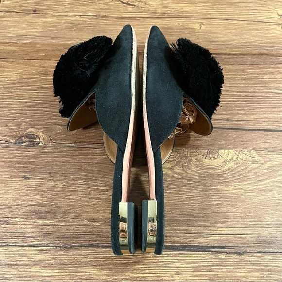 Aquazzura Black Pom Pom Slip-On Miles Flats Women’s Size 6 (36) - Picture 2 of 9